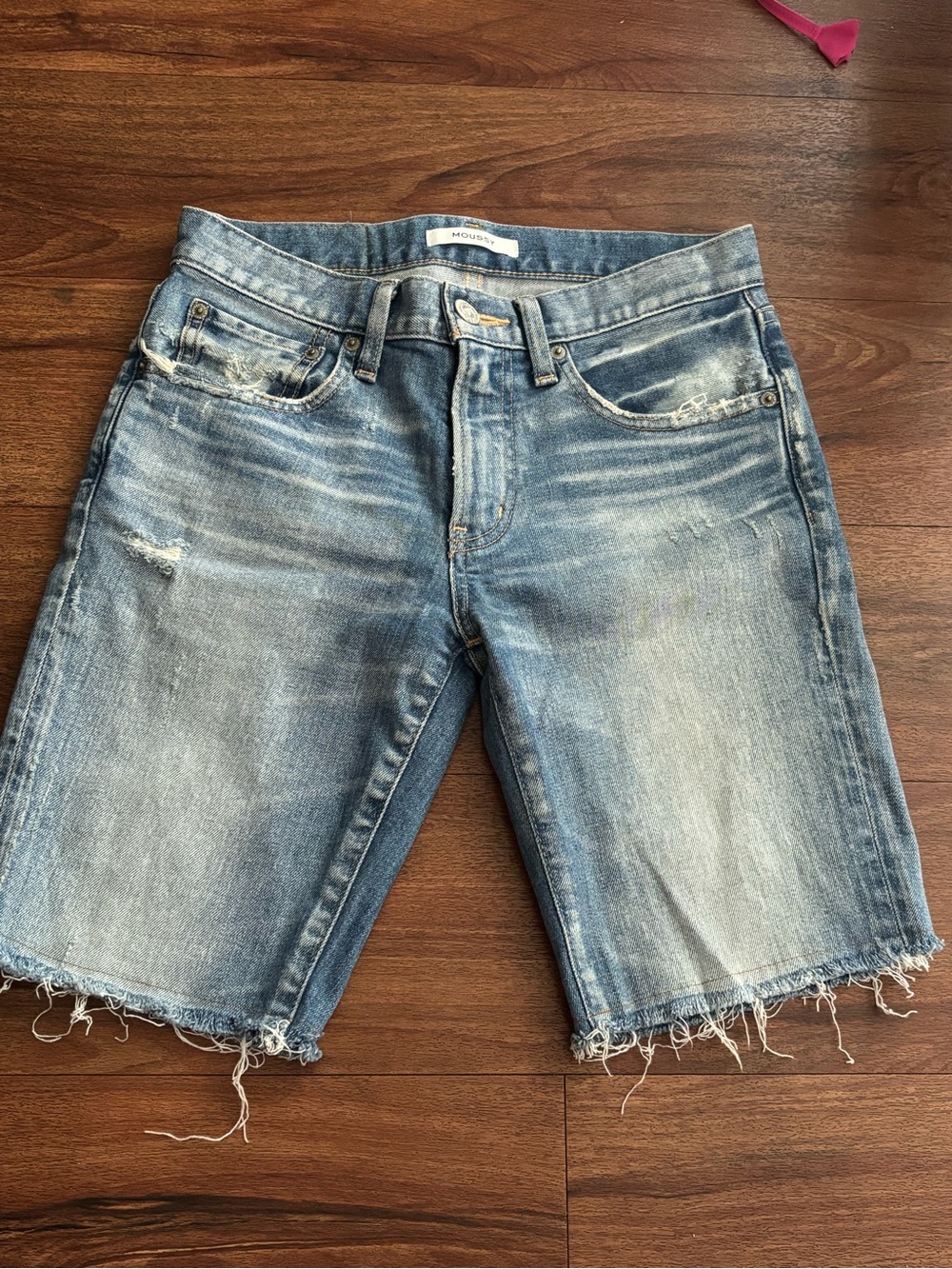 Moussy Light Blue Distressed Denim Shorts